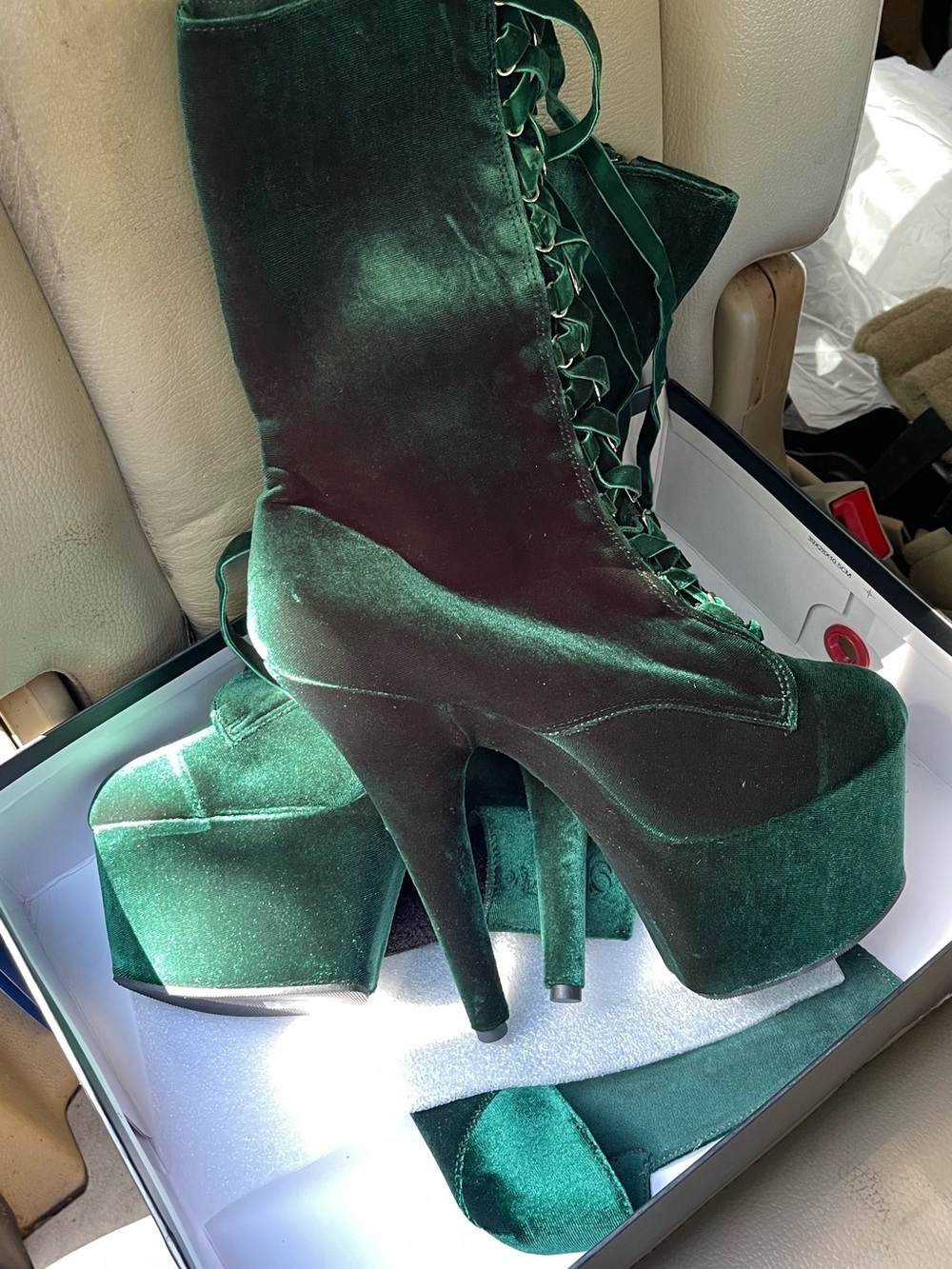 Pleaser Adore 1050 velvet emerald green mid calf boots